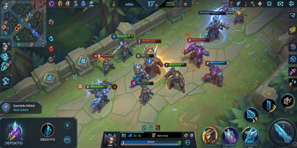 Tangkapan layar gameplay intens dari DEPOXITO MOBA.