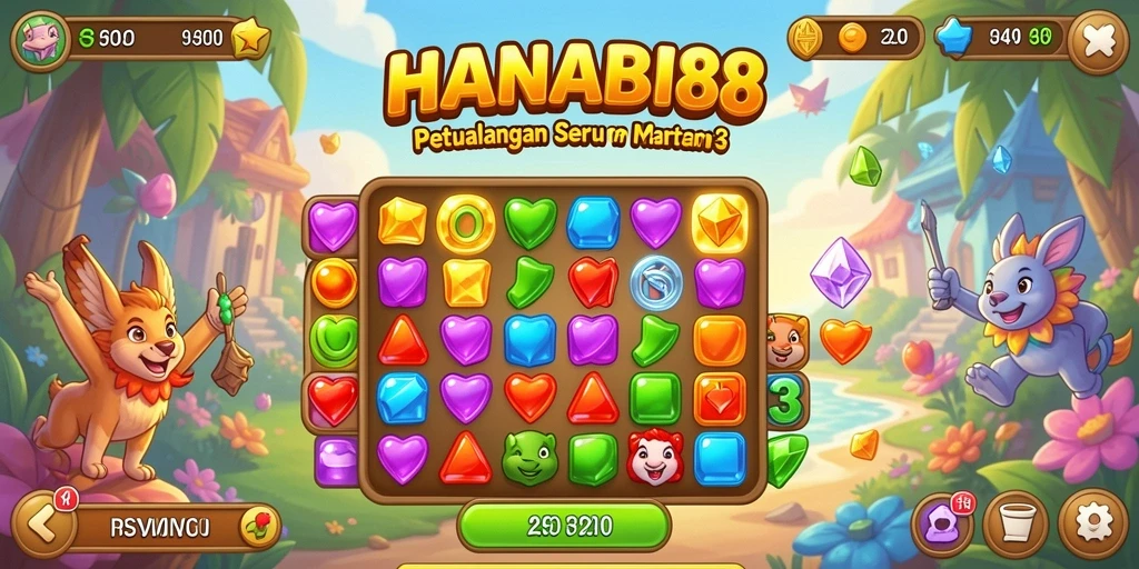 Tampilan gameplay seru di HANABI88 dengan elemen Match-3.