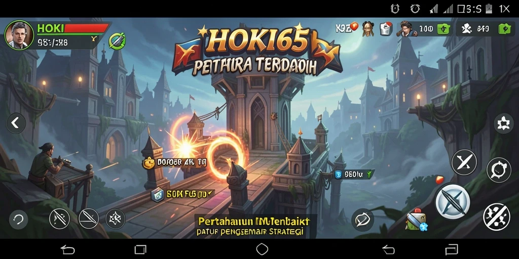 Screenshot utama HOKI65 menampilkan aksi seru pertahanan menara.