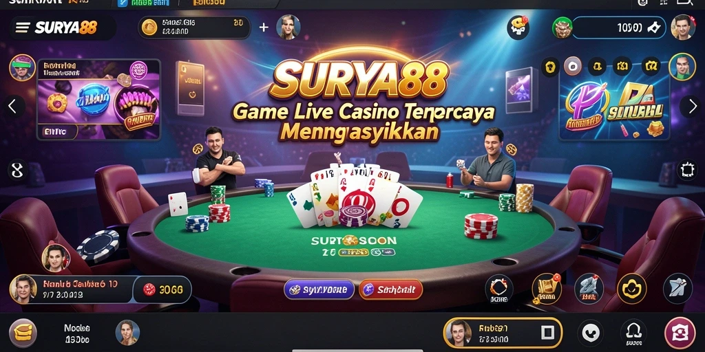 Gameplay seru dalam SURYA88 menampilkan dealer langsung di kasino.