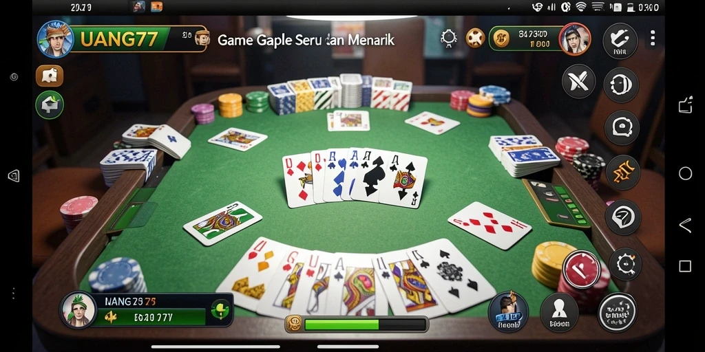 Tampilan gameplay UANG77 yang seru dalam permainan Gaple.