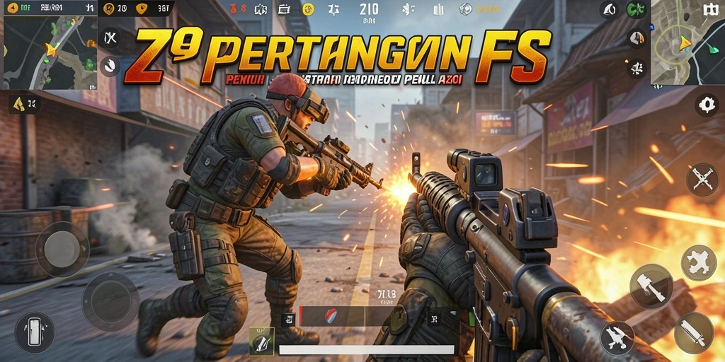 Screenshot gameplay ZK9 menunjukkan aksi tembak-menembak yang intens dan grafis menakjubkan.